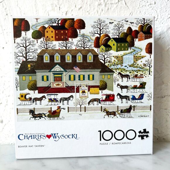 Vintage Charles Wysocki Beaver Hat Tavern 1000 Piece Puzzle Buffalo NEW - Picture 1 of 9